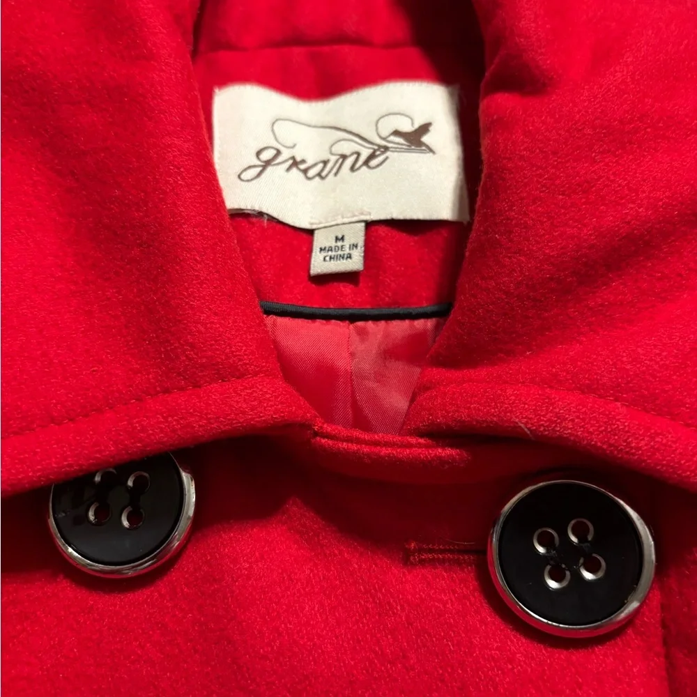 Grane Bold Red Pea Coat - Picture 3 of 8
